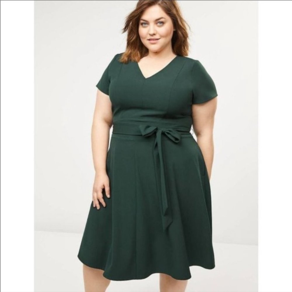 Plus Size 28 Lane Bryant dark green stretchy dress NWOT *missing belt*